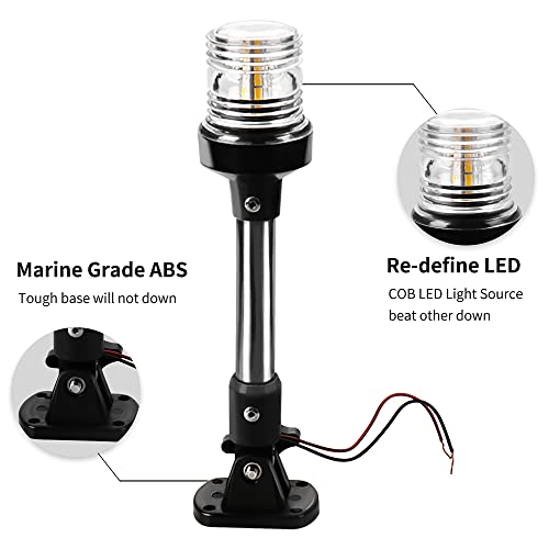 Boat Stern Light 9 Inch White LED Anchor Light for Marine Safety - Bimini Top Lights