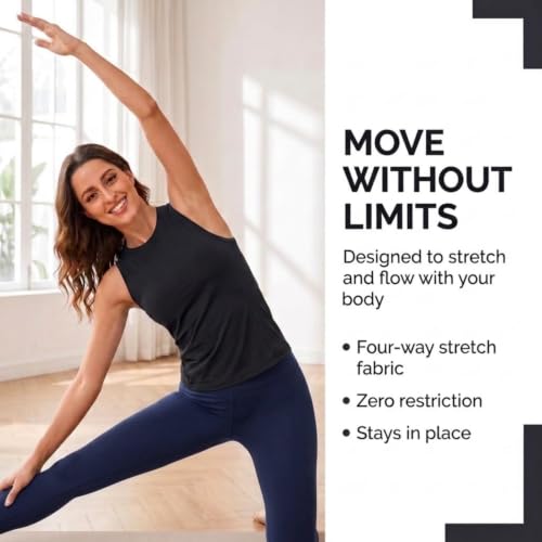 Women's Workout Tank Top - Seamless Nylon Yoga Athletic Top Medium Black