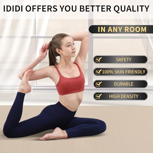 ididi 6'x4' Reversible Yoga Mat - 10mm Thick Beige & Black Non-Slip Support