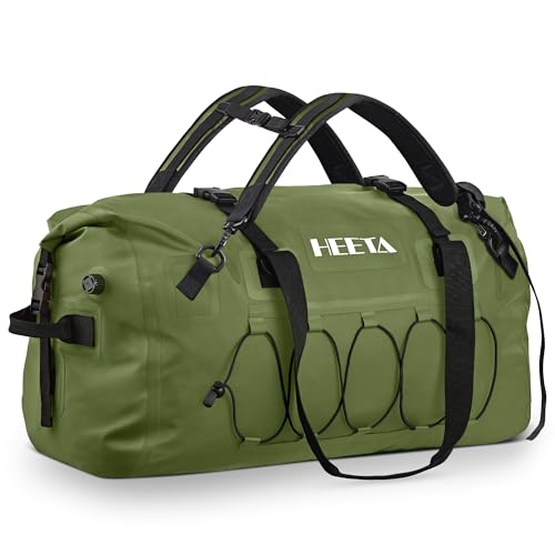 HEETA Waterproof Duffel Bag - Heavy Duty 110L Camping & Motorcycle Dry Bag, Pitch Green