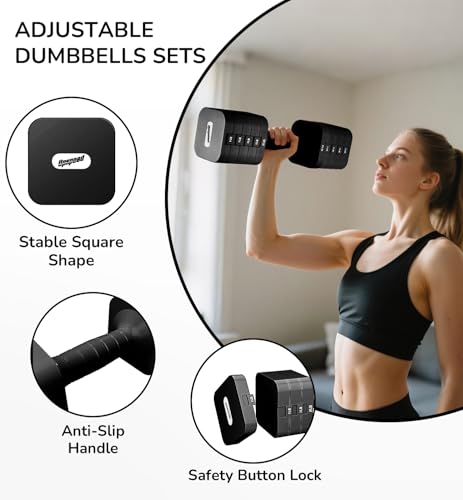 Upspeed 20lb Adjustable Dumbbell Set for Women Men Black 10lb Each Hand Weights