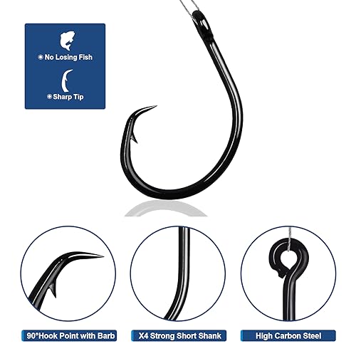 Saltwater Circle Hooks in-Line Wide Gap Fishing Hooks for Catfish Tuna & More - 4/0 20pcs - Strong Carbon Steel