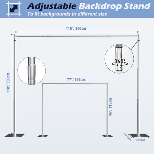 Heavy Duty 10x10ft Backdrop Stand Kit with Adjustable Telescopic Poles and Metal Base - Without Upgrade Clip