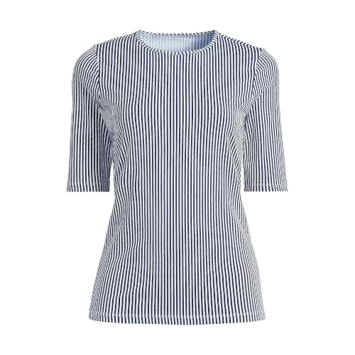 Women's Elbow Sleeve Rash Guard - Deep Sea Navy Mini Stripe, Large