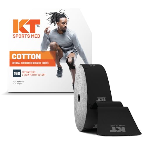 KT Tape Original Cotton Athletic Kinesiology Tape - Black, 150 Precut 10” Strips