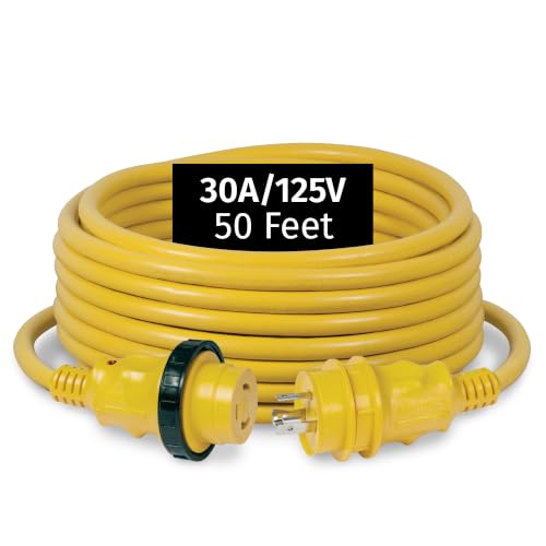 Marine Shore Power Cordset 30A 125V 50ft Yellow Waterproof Marine Grade Cable with Locking System - Marinco Variation