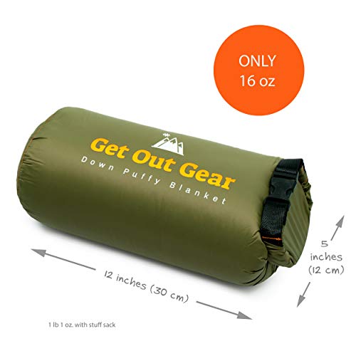 Down Camping Blanket - 1 Person, Packable, Water-Resistant, Olive/Orange - 650 Fill Power
