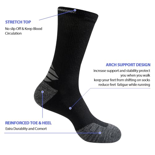 Men's Lightweight Long Cushion Athletic Work Socks - Black 10 Pairs Large