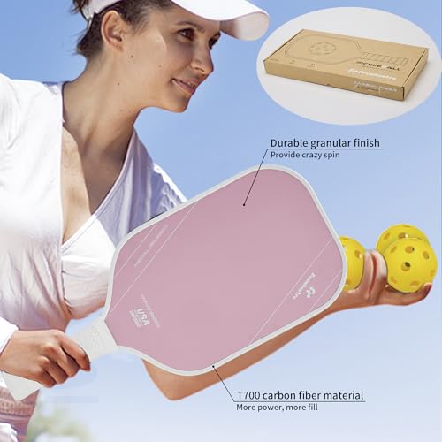 Frumhestre T700 Carbon Fiber Pickleball Paddle Pink 14mm Thick Offensive Speed & Control