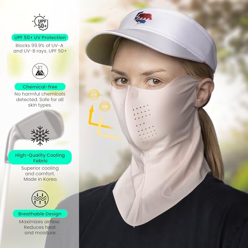 Medium White Korean UPF 50+ UV Sun Protection Face Mask for Outdoor Activities