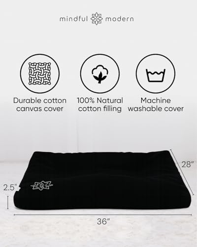 Black Cotton Zabuton Meditation Mat for Floor Sitting and Kneeling Support