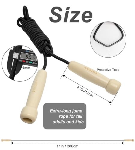 EGOSKY Adjustable Wooden Handle Jump Rope for Fitness Kids & Adults - Grey