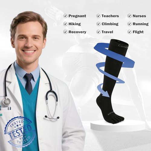 Knee High Compression Toe Socks Black 3-Pack Support Hiking Running Travel