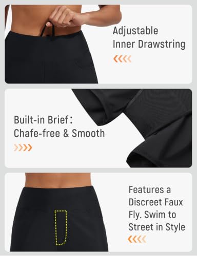 Women's 3-Inch Swim Shorts with Velcro Pockets - Medium Black