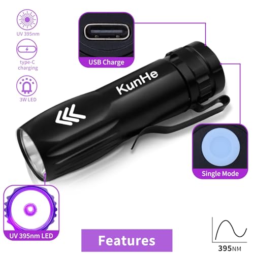 KunHe 40 Pack Mini UV 395nm Flashlights Rechargeable for Stain Detection & Cleaning