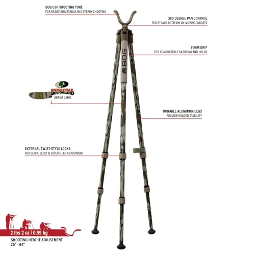 Mossy Oak Bottomland BOG Deadshot Hunting Tripod with Adjustable Height & Universal Shooting Rest