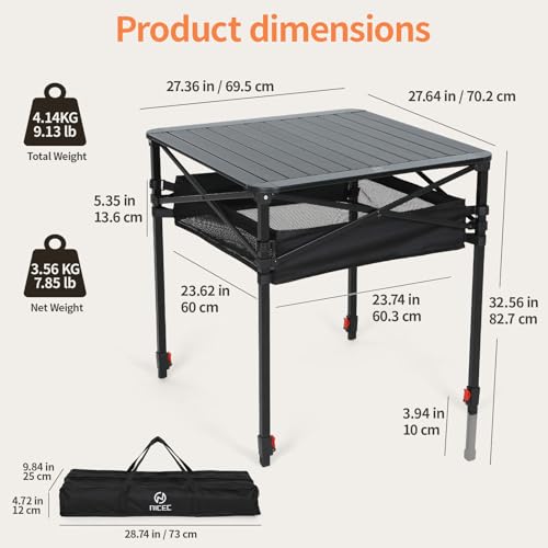 Nice C Large Aluminum Adjustable Camping Folding Table, 27 Inch