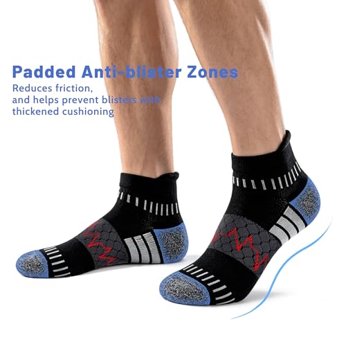 Ankle Compression Socks for Women Men Cushioned Athletic Running Socks - Large / Z-Black White (3 Pairs)