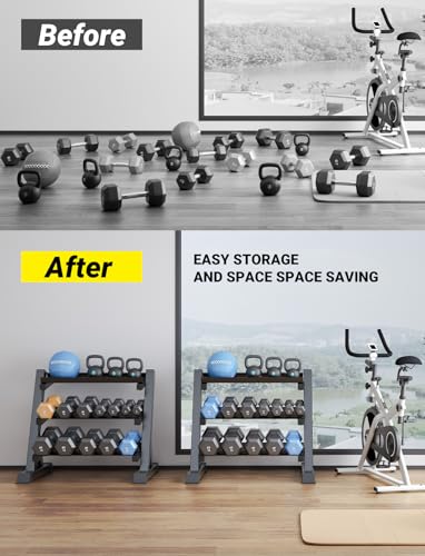 YOLEO Adjustable Rectangular Frame 3-Tier Dumbbell Rack - Heavy Duty Space-Saving Weight Organizer
