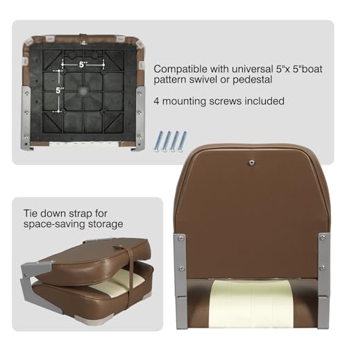 Leader Accessories Brown/Sand Low Back Folding Boat Seat Marine Grade Vinyl