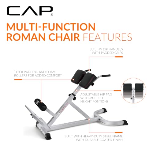 Hyperextension Roman Chair with Steel Frame 300lb Capacity for Back & Core Exercise