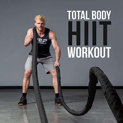 Heavy Battle Rope 30Ft 40Ft 50Ft with Sleeve & Textured Handles – Home Gym Fitness Equipment Variation of BlackWithSleeve 1.5 x 30 ft