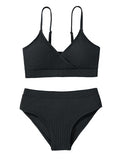 Girls' 2 Piece Ribbed V-Neck Bikini Set - Black, 15-16 Years
