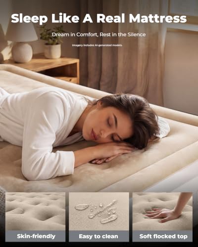 Full Air Mattress with Built-In Pump - 18-Inch Raised Inflatable Bed for Guests & Outdoor, Off-White Khaki - Variation of THIS listing