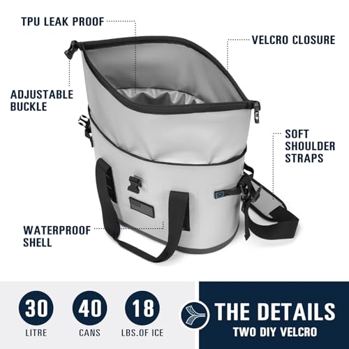 Coldbee Gray Soft Cooler Bag with Leak-Proof TPU, 5 Freezer Packs, Camping