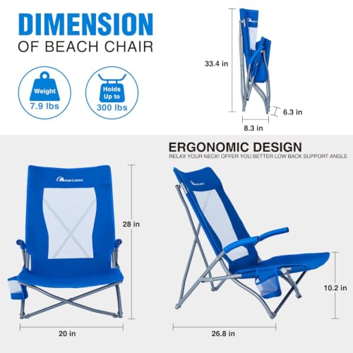 Blue MOON LENCE 2 Pack Portable Folding Beach Lawn Chairs for Adults Camping Outdoor