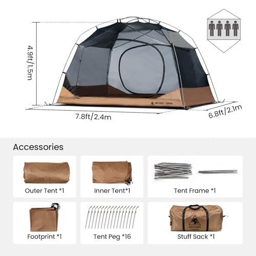 4 Person Camping Tent Waterproof 3-Season Family Shelter Easy Setup