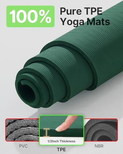 Green Large Yoga Mat 75x52 Inch Extra Wide Non-Slip TPE Exercise Mat for Pilates & Fitness