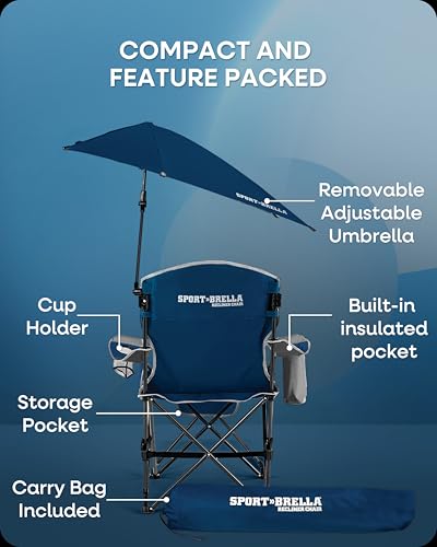 Reclining Beach Chair with Umbrella Holder Navy - Sport-Brella