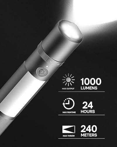 Rechargeable LED Emergency Flashlight with Window Breaker & Seatbelt Cutter – 1000 Lumens, Magnetic, Zoomable, Waterproof