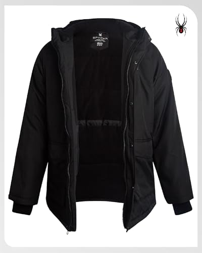 Spyder Men's Medium Black Waterproof Winter Coat with Hood & Fleece Lining