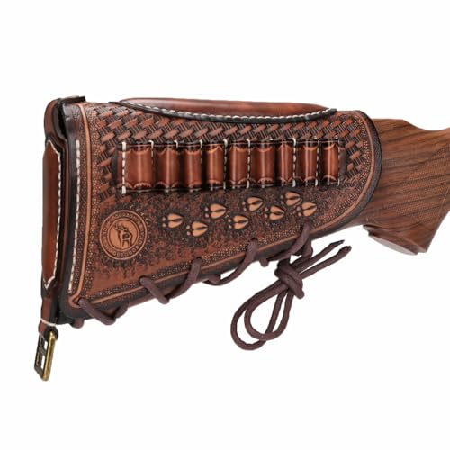 TOURBON Vintage Leather Cheek Rest with Shell Holder for Rifle & Shotgun - No Drill, Adjustable Strap