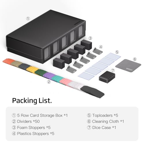 Trading Card Storage Box 5 Rows 3900+ Capacity with Magnetic Lid - Black