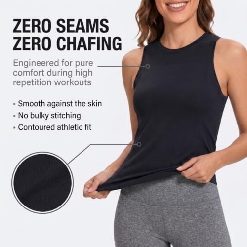 Women's Workout Tank Top - Seamless Nylon Yoga Athletic Top Medium Black