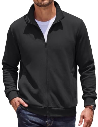 Men's Zip Up Sweatshirt Casual Lightweight Jacket Large Black