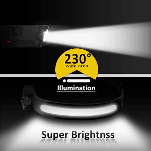 Rechargeable LED Headlamp with Motion Sensor - 3 Pack Black Ultra Bright Head Light