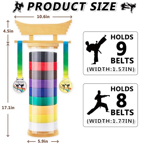 Martial Arts Belt & Medal Display Rack with Bamboo Hanger, Custom Stickers