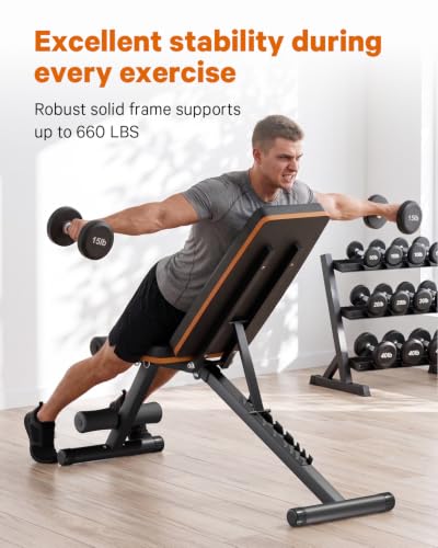 Adjustable Heavy-Duty Workout Bench with 660LBS Capacity, Foldable Multi-Position Gym Bench for Home Strength Training