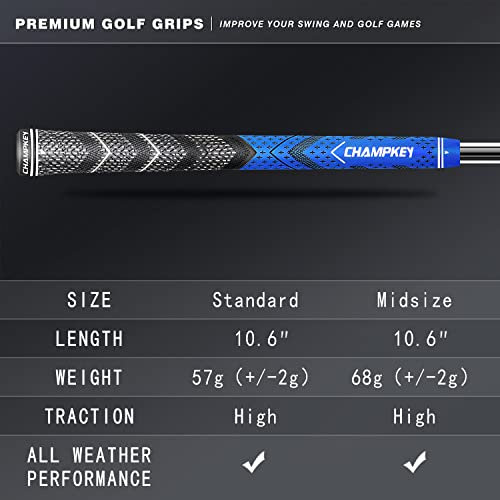 Oversize Golf Grip Set Blue - 13 Pack with Solvent, Tapes, Clamp & Blade