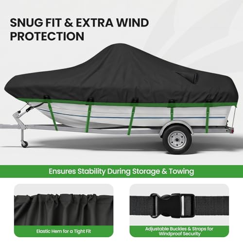 Heavy Duty Waterproof Boat Cover 16-18.5ft - V-Hull, Tri-Hull, Bass & Fishing Boats