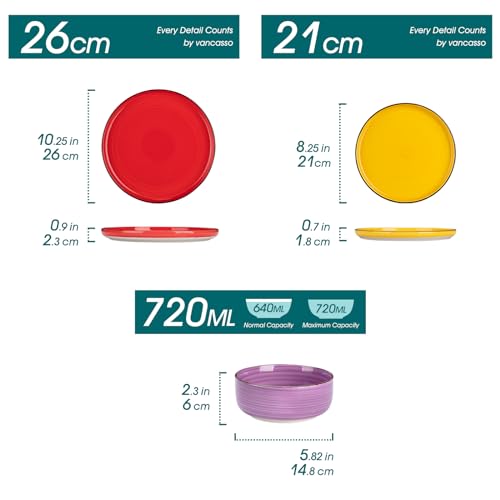 Vancasso Bonita Multicolor 18-Piece Dinnerware Set for 6 - Stoneware Plates & Bowls, Dishwasher & Microwave Safe