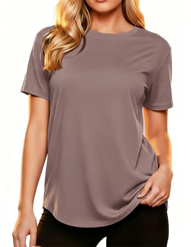 Workout Tops for Women Crew Neck Short Sleeve Athletic T Shirt Large Mushroom