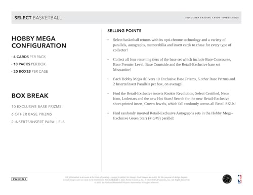 Panini 2024-25 Select Basketball Hobby Mega Trading Card Box with Prizms & Autographs