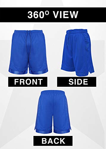 X-Large Mens Basketball Shorts with Pockets - Black, Red, Silver & Royal 4 Pack