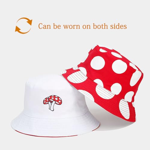 Reversible Boho Mushroom Bucket Hat for Men Women Teens - Beach Sun Hat