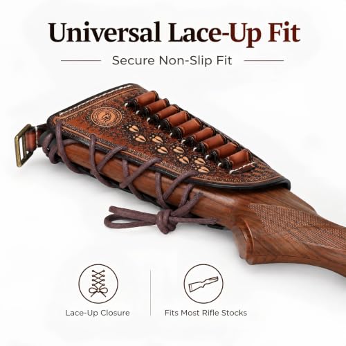 TOURBON Vintage Leather Cheek Rest with Shell Holder for Rifle & Shotgun - No Drill, Adjustable Strap
